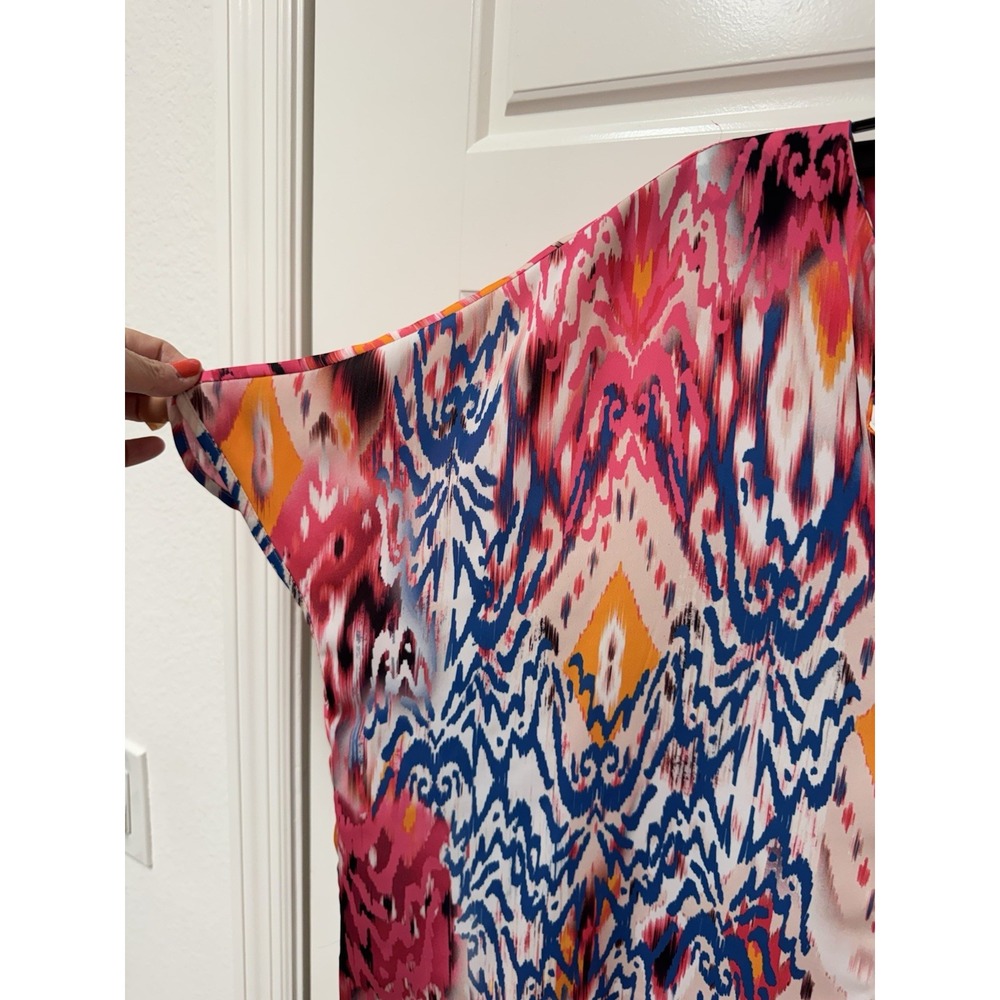 Chico's Size 0 Oversized Wide Tunic Blouse Multicolor Ikat Print Pink Blue EUC - Picture 6 of 10